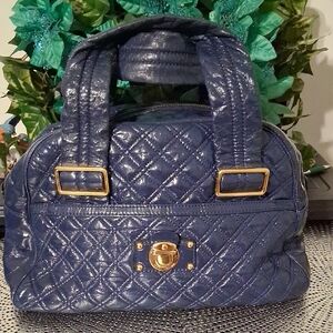 Marc Jacobs Vintage Navy Quilted Satchel with Gold Accents